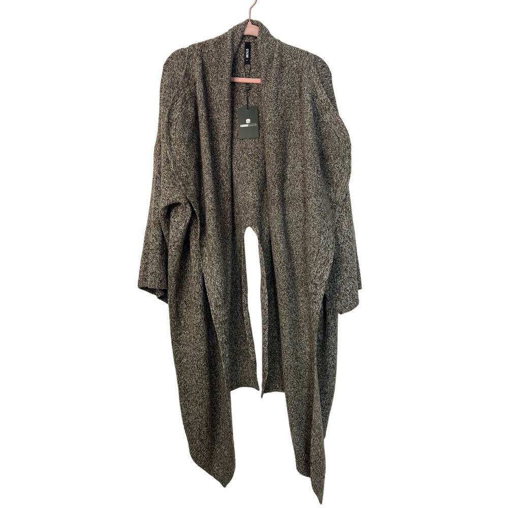 NWT Stylewe Brown and White Super Long Line Open Front Cardigan Sweater Large